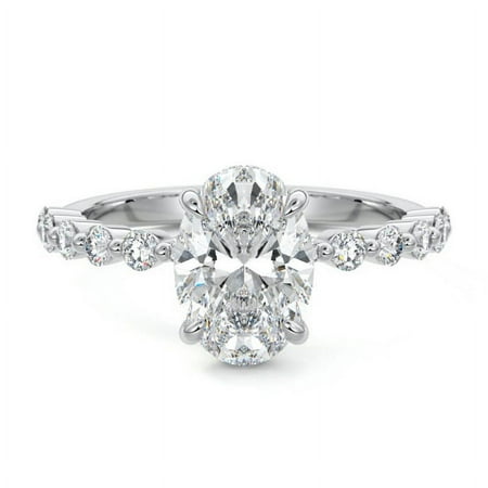 Bow Jewelry 2.3 Ct Oval Cut Moissanite Wedding Anniversary Ring - 14K White Gold Plated Ring - Gift for Mom for Birthday - Moissanite Jewelry for Her