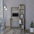 thumbnail image 4 of Computer Desk with Hutch, Door and 3-Tier Storage Shelves, Light Gray, 4 of 7