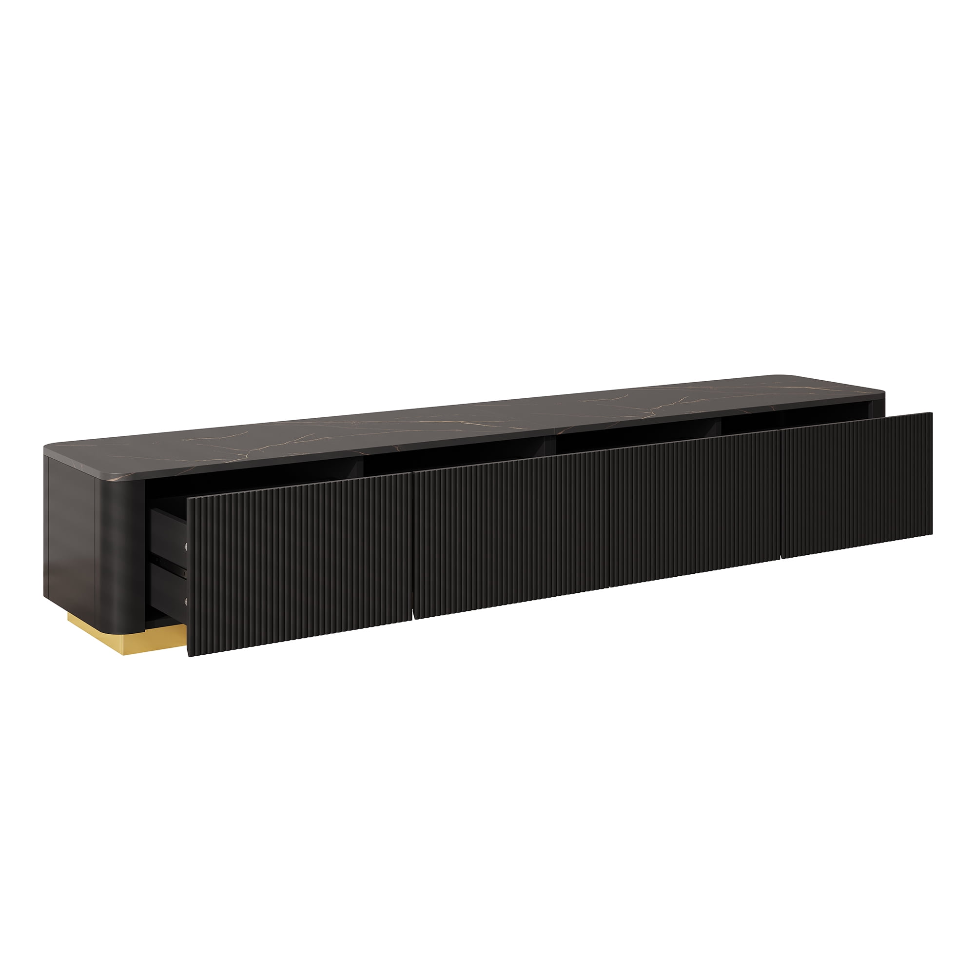 HIUU Fluted TVs Console with Storage for TVs Up to 85",Luxury TV Stand with Faux Marble Table Top,Marble TV Stand Modern,Black Entertainment Center with Gold Base