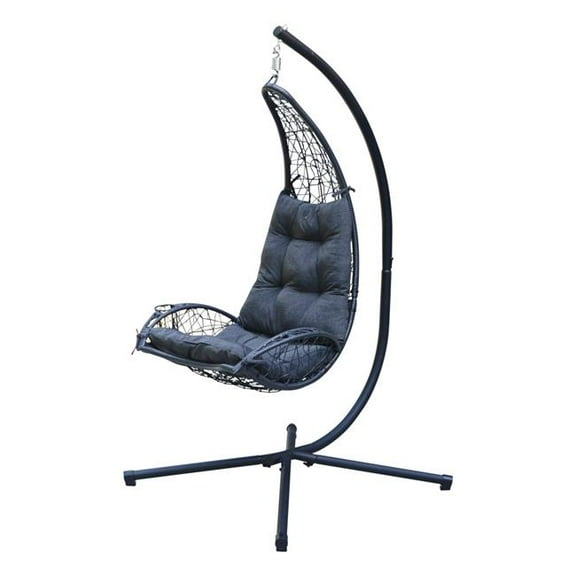 Algoma Rattan Hanging Chair with Stand, Charcoal gray
