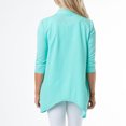 thumbnail image 4 of Howard's S/M Aqua Sky 3/4 Sleeve Comfort Stretch Knit Denim Waterfall Hem Cardigan with Pockets for Women, 4 of 5