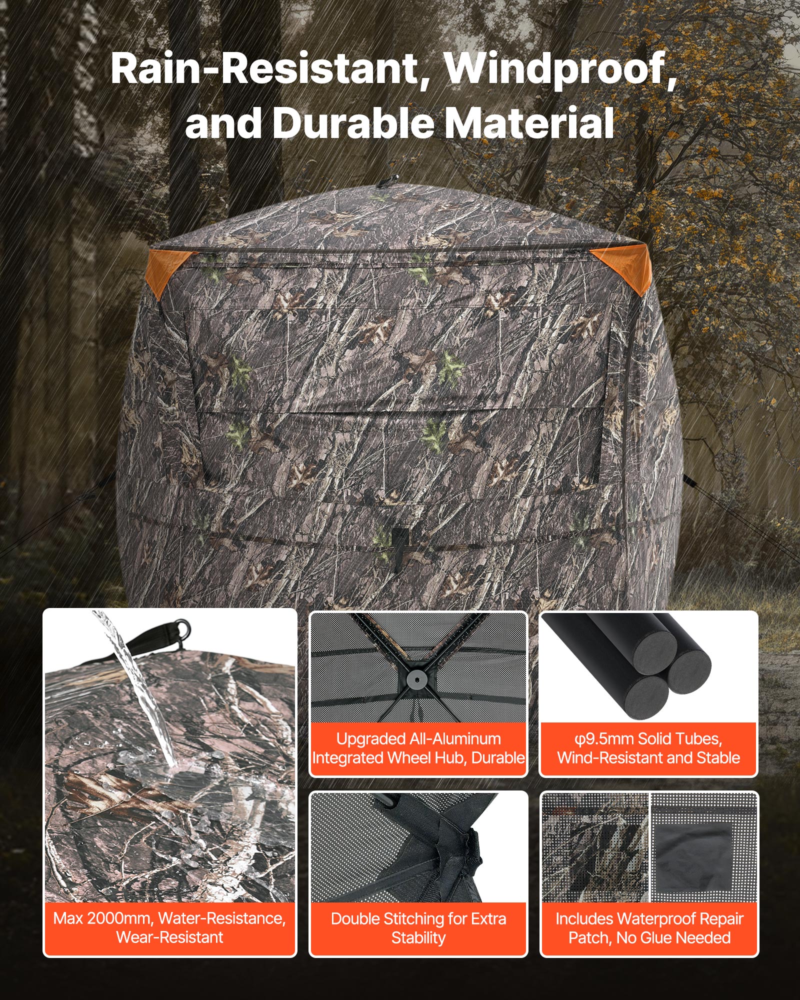 VEVOR Hunting Blind, 4-5 Person See Through Ground Blinds with Carrying Bag, 360 Degree Portable Camouflage Tent, Durable Concealed Shelter with Silent Zipper Door and Window, for Turkey and Deer
