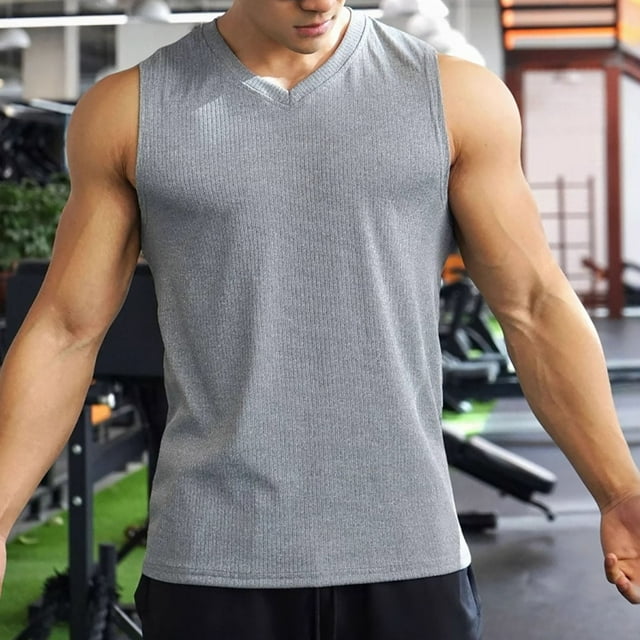 pstuiky Camisetas sin mangas para hombre, Camiseta de tirantes para hombre, color liso, para deportes al aire libre, fitness, tiras finas, transpirable. Chaleco para hombre l