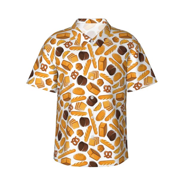 Balery Coffee Bun Hot Dog Camisas hawaianas de manga corta para hombre, camisas playeras de corte holgado, camisas de vacaciones con botones,3X-Large