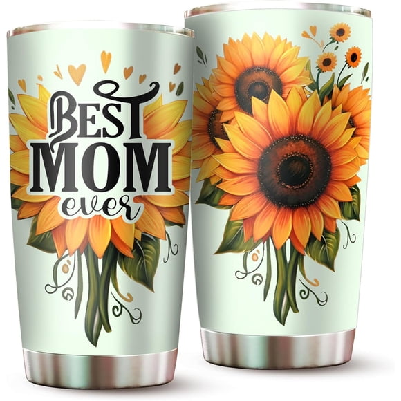 Tasse Gobelet « Meilleure Maman au Monde » 20 Oz en Acier Inoxydable avec Motif de Tournesol, Cadeau Parfait pour la Fête des Mères/anniversaire de la Part des Enfants, Célèbre la Meilleure Maman au Monde, Ajoute un Sentiment Sincère