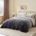 thumbnail image 3 of Intelligent Design King/Cal King Shaggy Faux Comforter Set, Long Fur Wave Spring Comforter Bedding Set, 3-Piece Striped Ombre Design Warm Bed Set, Grey, 3 of 8