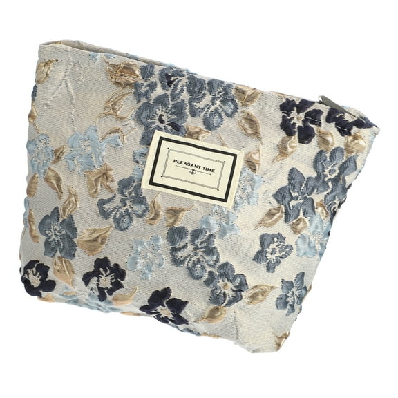 Floral Makeup Bag Zipper Flower Cosmetic Pouch Aesthetic Women Cosmetic Bags Coin Purse Gray Blue