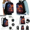 thumbnail image 2 of Xixirimido Fire Wolf Galaxy Pattern Kids School Backpack 4Pcs Bundle 17 Inch Bookbag, Insulated Lunch Box, Water Bottle Pouch, Pen Organizer Back to School Essentials, 2 of 6