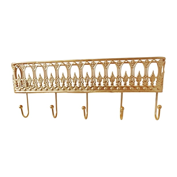 Llavero para pared con bandeja y 5 ganchos de metal vintage multiusos resistente dorado