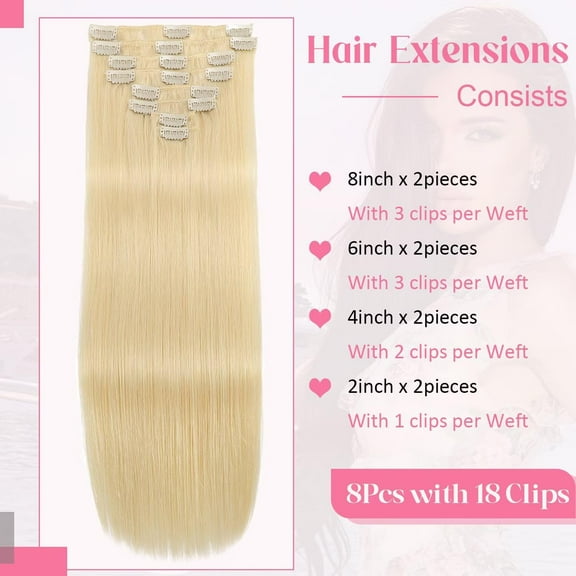 WEIF-Clip in Hair Extensions Real Human Hair Clip ins 100% Human Hair Extension for Women Clip in Extensions 8pcs Per Set with 18 Clips Double Weft (16 Inch 70g #60 Platinum Blonde)