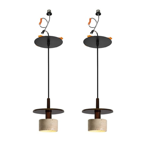 KAYYELAMP 2 Lights Walnut & Stone Shade Tri-Color Lighting Recessed Light Conversion Kit for E26 Recessed Mount Cans Wabi-sabi Style Pendant Ideal for Kitchen Farmhouse Home