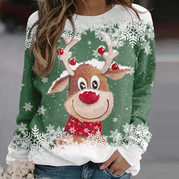 Puntoco Mujer Navidad Cuello Redondo Manga Larga Top Manga Larga Cuello Redondo Top/Camisa Puntoco Puntoco-904