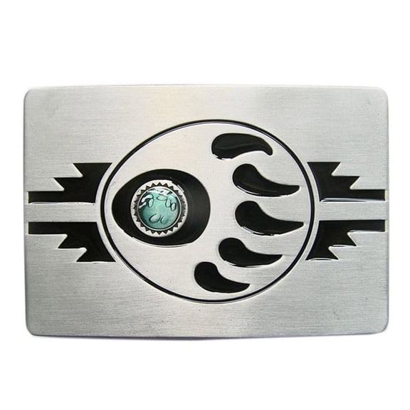 Antique Brushed Silver Western Bear Paw Rectangle Belt Buckle