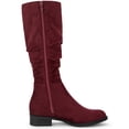 thumbnail image 3 of BLISSFUL STEP Women's Slouch Knee High Boots Round Toe Low Block Heel Faux Suede Boots Burgundy 11, 3 of 7