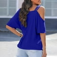 thumbnail image 5 of lmcalzta Tops for Women Trendy off Shoulder Short Sleeve Shirts Going out Casual Blouses Slim Fitted Summer 2024 Tee, 5 of 8
