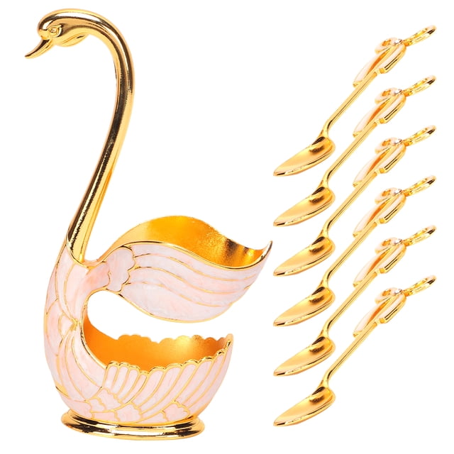 Zinc Alloy Tableware Sets, Swan Base Design, Includes Spoons, Forks, and Swan Holder, for Coffee, Desserts, and Table Decoration