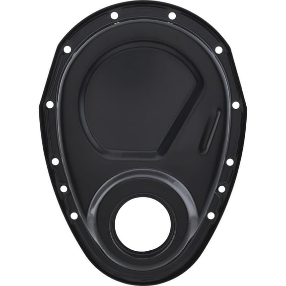 Speedway Motors Black Steel Timing Chain Cover for 1955–1995 SBC 283 305 327 350 400, One Piece Design, Painted Finish for Reliable Engine Protection