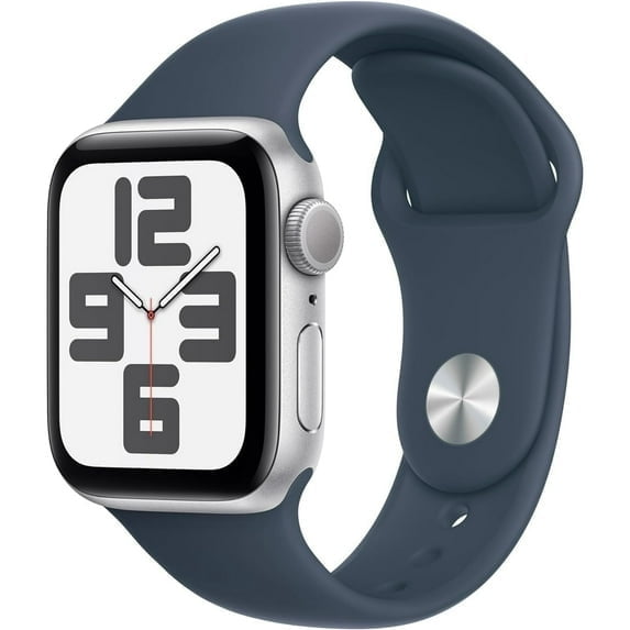Pre-Owned Apple Watch SE (2nd Gen) GPS, 40mm Silver Aluminum Case with Storm Blue Sport Band (Fair)