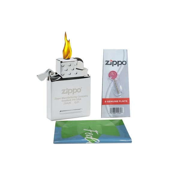 Zippo Insert d'Allumeur à Flamme Jaune (65800) Plus Six Pierres à Briquet Bonus et un Chiffon de Nettoyage en Microfibre