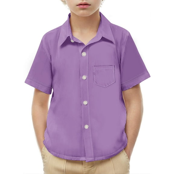 ITSAME School Uniform Shirt for Boys Girls, With Pocket Button Down Short Sleeve Kids Fashion Casual Top Purple 8T