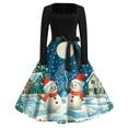 thumbnail image 2 of Christmas Dresses for Women Long Sleeve Flare Dress with Merry Christmas Print for Hollow Party Casual Square Collar Dresses,Blue,L, 2 of 4