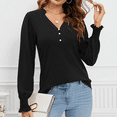 thumbnail image 4 of SOMER Women's V Neck Long Sleeve Shirt Blouse Dressy Tops Tunic Shirts with Ruffle Cuffs Puff Sleeve Fall Business Casual Fashion Clothes 2025, 4 of 6