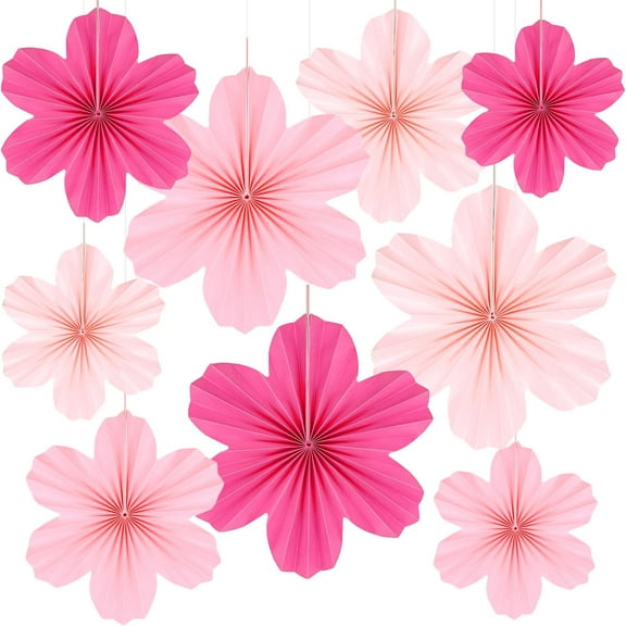 9 Pcs Pink Party Paper Flowers Decorations,Hot Pink Paper Fans Hanging Ornaments Paper Floral Backdrop Decor,Wedding Birthday Party Valentine's Day Engagement Baby Showers Decoration