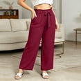 thumbnail image 2 of BiZtdJrK Oversized Casual Pants for Women Ruffle Drawstring Elastic Waisted Straight Leg Trousers Loose Lightweight Summer Pants with Pockets Wine XL, 2 of 7
