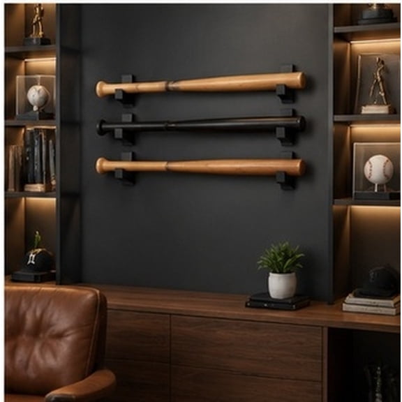 ELAYARD Black Wooden Wall Mounted Baseball Bat Holder Rack for Home Display