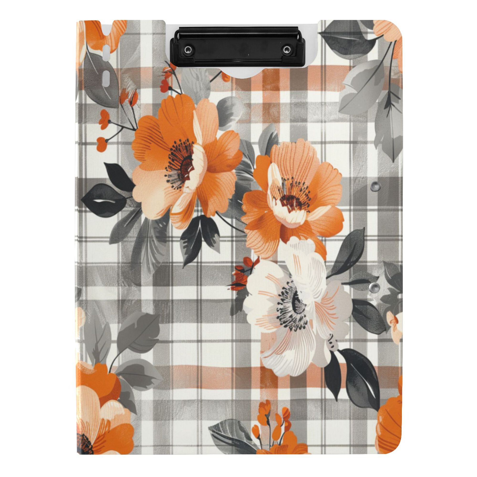 FORMRS A4 Clipboard Folder with Pen Holder Horizontal Foldable School Office Binder, Plaid Floral
