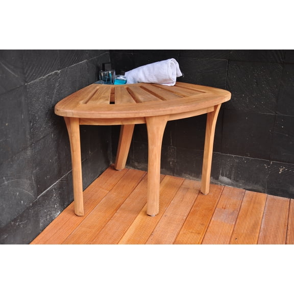 WholesaleTeak Outdoor Patio Grade-A Teak Wood Corner Seat Shower Bench / Stool with Basket #WMAXCS