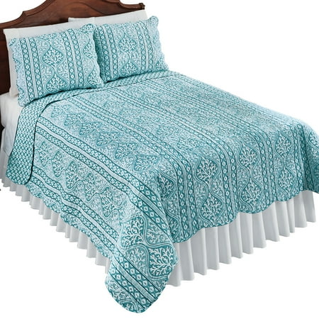 Solid Coral Bedding Reversible Sea Reef Blue Coral Stripe Pattern Ocean Beach Theme Bedding Quilt, King, Green ()