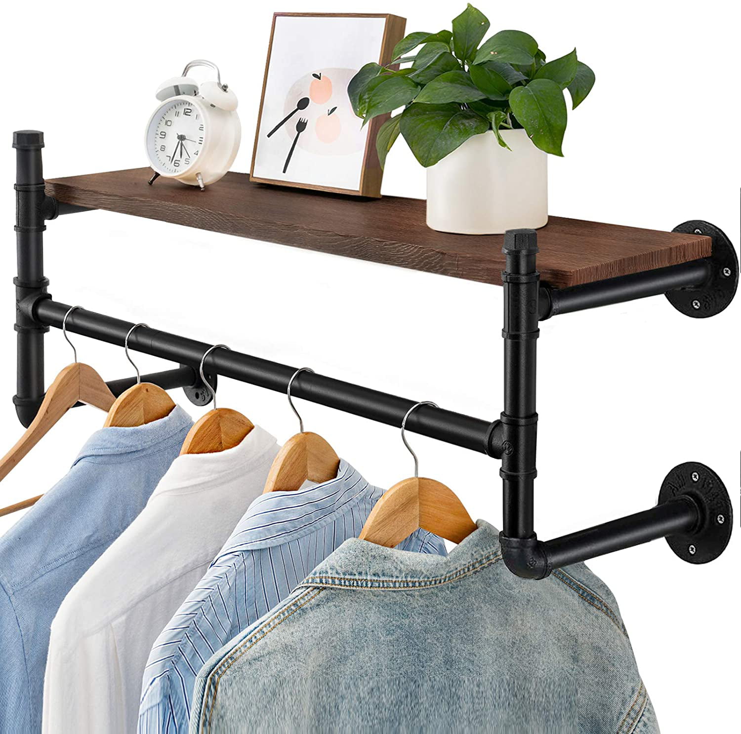 Wall Mounted Black Iron Garment Bar FODUE Industrial Pipe Clothes Rack Hanging 