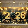 thumbnail image 6 of Gold Theme New Year Banner Luxury Style 2026 Banner Pocket Watch Design Fireworks Happy New Year Banner for New Year Party Home Decoration Holiday Celebration, 6 of 9