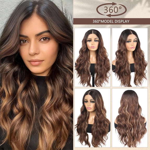 SHILIU-Lace Front Wig Balayage Pre Plucked Ombre Brown Highlight 13x4x1 Wigs for Women Ready to Wear HD Glueless Natural Long Wavy Wig for Women Middle Part Soft as Human Hair