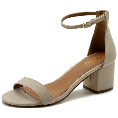 

Ollio Womens Shoe Faux Suede Chunky Mid Heel Ankle Strap Heeled Sandals MG34