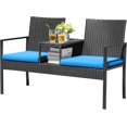 thumbnail image 1 of WLXIANG Patio Conversation Sets Outdoor Loveseat with Built-in Table & Cushions Wicker Patio Furniture Porch Chairs Bench for Lawn, Backyard, Balcony (Blue), 1 of 8