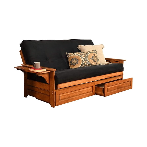 Kodiak Furniture Phoenix Futon with Suede Fabric mattress in Black/Barbados frame.