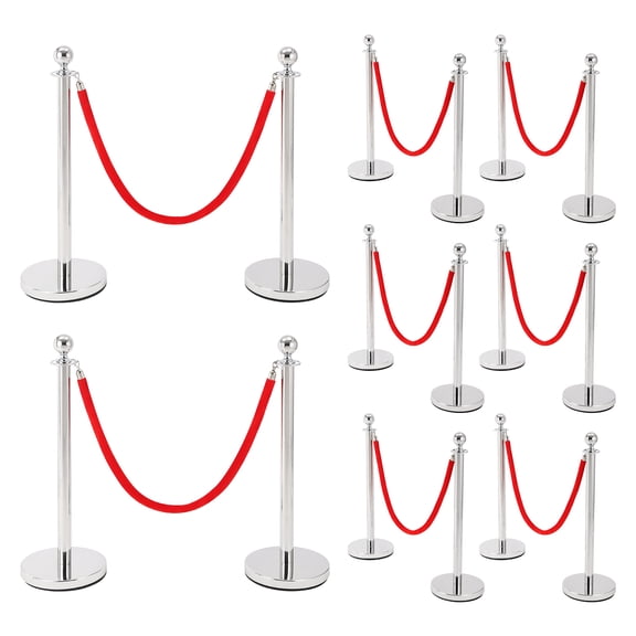 TEQIN Stanchions and Velvet Ropes, Hollow Base with Stainless Steel Post, Red Velvet Ropes and Posts, Crowd Control Barriers Stanchions, Red Carpet Runner Poles for Party Supplies
