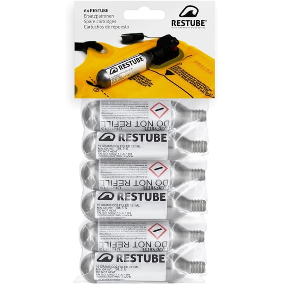 CO2 Replacement Cartridges for One-Pull Inflatable Swim Buoy (Set of 6) - 16g Waterproof Marine CO2 Inflators for Swimming Float Buoyancy Aid