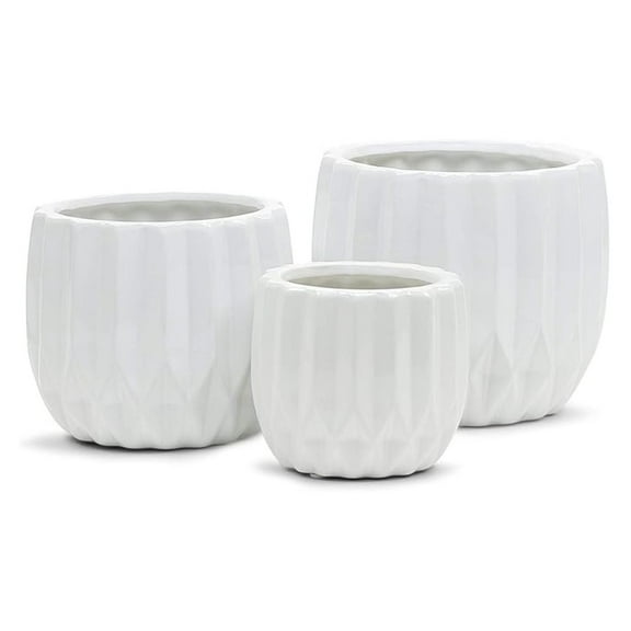 Origami Ceramic Vases - Set of 3, Matte White Pleated Pots - 4.5" to 7"H - Folded Rustic Planters for Wedding, Home, Office & Event Decor
