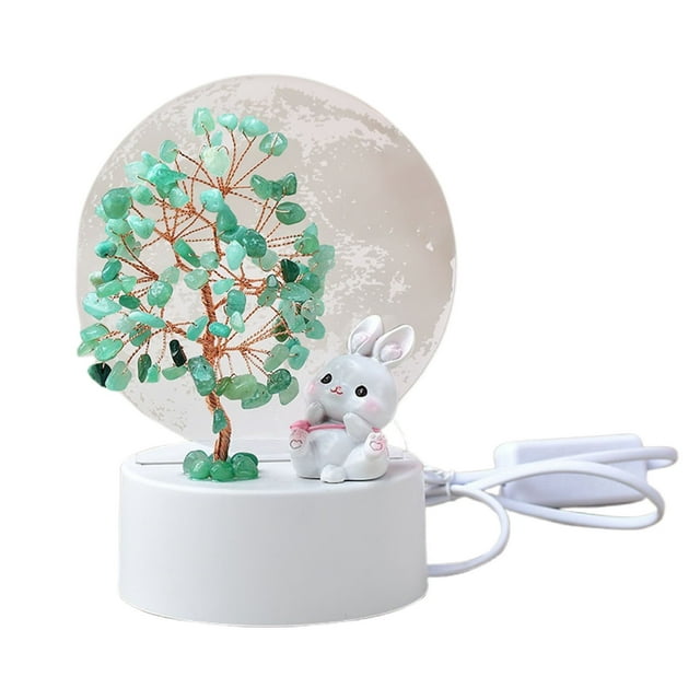 TIELUTT Natural Gemstone Tree Rabbit Night Light Handmade Home LED Table Lamp Cool Christmas Ornament Christmas Ornament Elegant Christmas Ornament Teacher Ornament Bulk Christmas Three Decorations