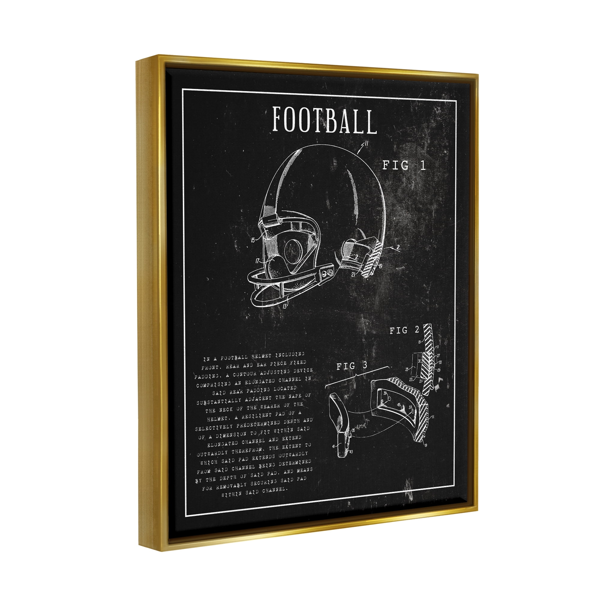 Stupell Industries Football Helmet Sports Chart Retro Figure Metallic Gold Framed Floating Canvas Wall Art, 24x30, by Daphne Polselli