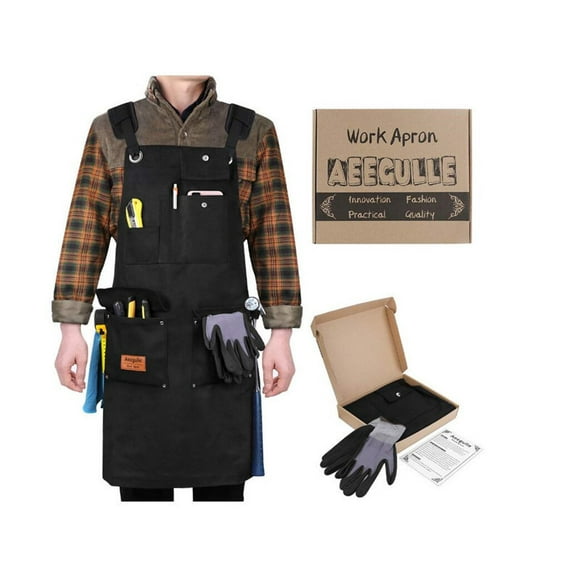 Woodworking Shop Apron with 10 Tool Pockets - Heavy Duty Canvas Welding Apron