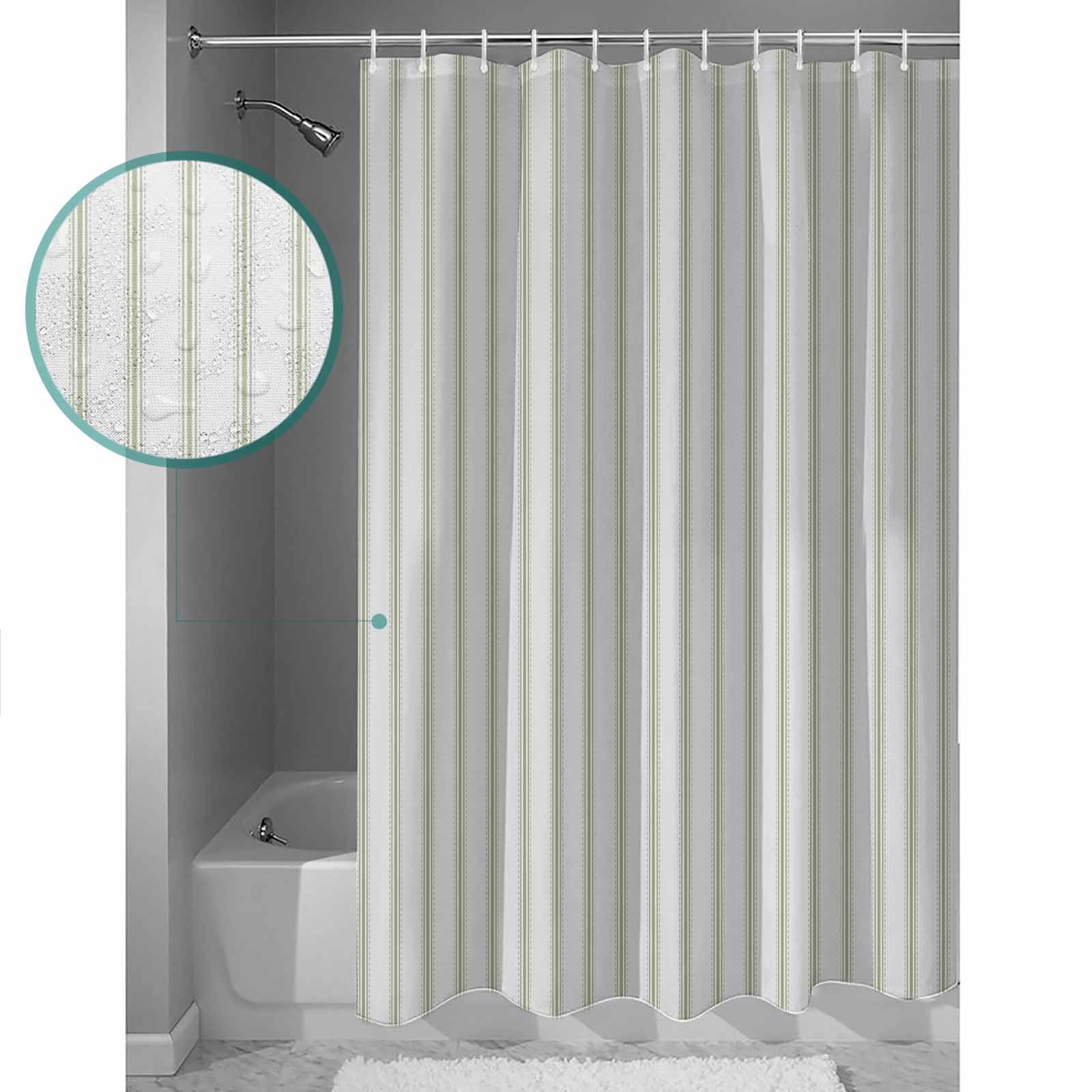 Extra Long Shower Curtain 72x96 Inch, Sage Green Striped Shower Curtain Waterproof Bathroom Decor Sage Green White Stripes Farmhouse Fabric Bath Curtain Set Accessories with Hooks