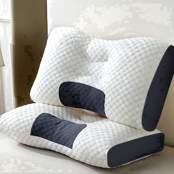 2-Pack Soft Massage Neck Pillows Adjustable Ergonomic Corrective Contour Support, High-Quality Pillow Core, Removable Cover for Enhanced Sleep Comfort