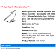 thumbnail image 2 of Rear Right Power Window Regulator and Motor Assembly - Compatible with 2005 - 2012 Nissan Pathfinder Sport Utility 4-Door 4.0L V6 Naturally Aspirated DOHC GAS 2006 2007 2008 2009 2010 2011, 2 of 2