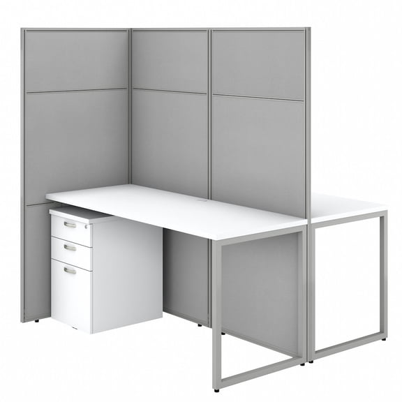 Easy Office 2 Person Desk with Drawers and 66H Panels in White - Engineered Wood