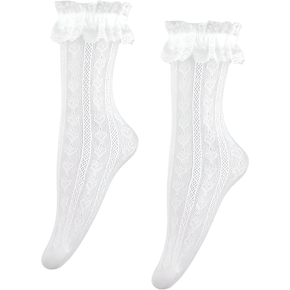 TELOLY White Lace Socks,Lace Ankle Socks for Women,Lace White Ruffle Socks,Frilly Socks for Women,Gothic Accessories,Vintage Accessories