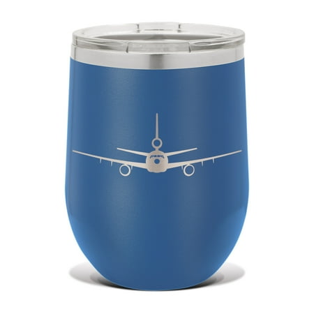 

KC-10 Extender Wine Tumbler 12 oz - Laser Engraved - Polar Camel - Stainess Steel - Vacuum Insulated - Double Walled - Wine Glass - Stemless - Drinkware Clear Lid - dc-10 dc10 airliner - Blue